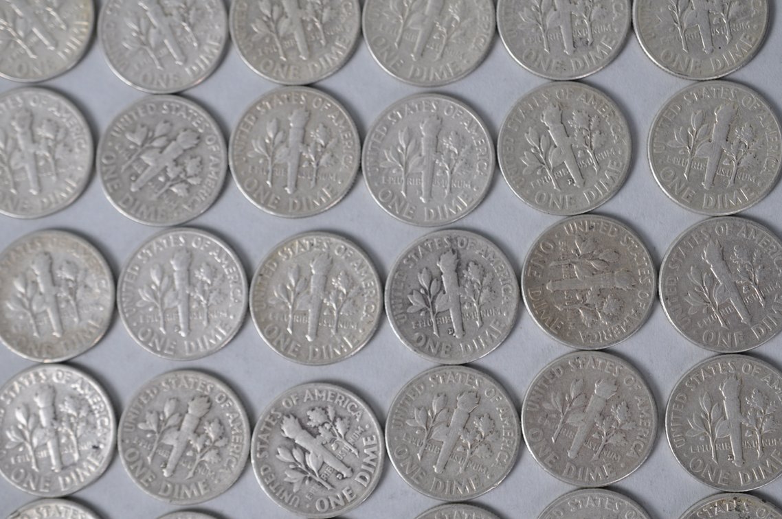 1956, 1957, 1958, and 1959 US Silver Dimes, photo 12 of 12