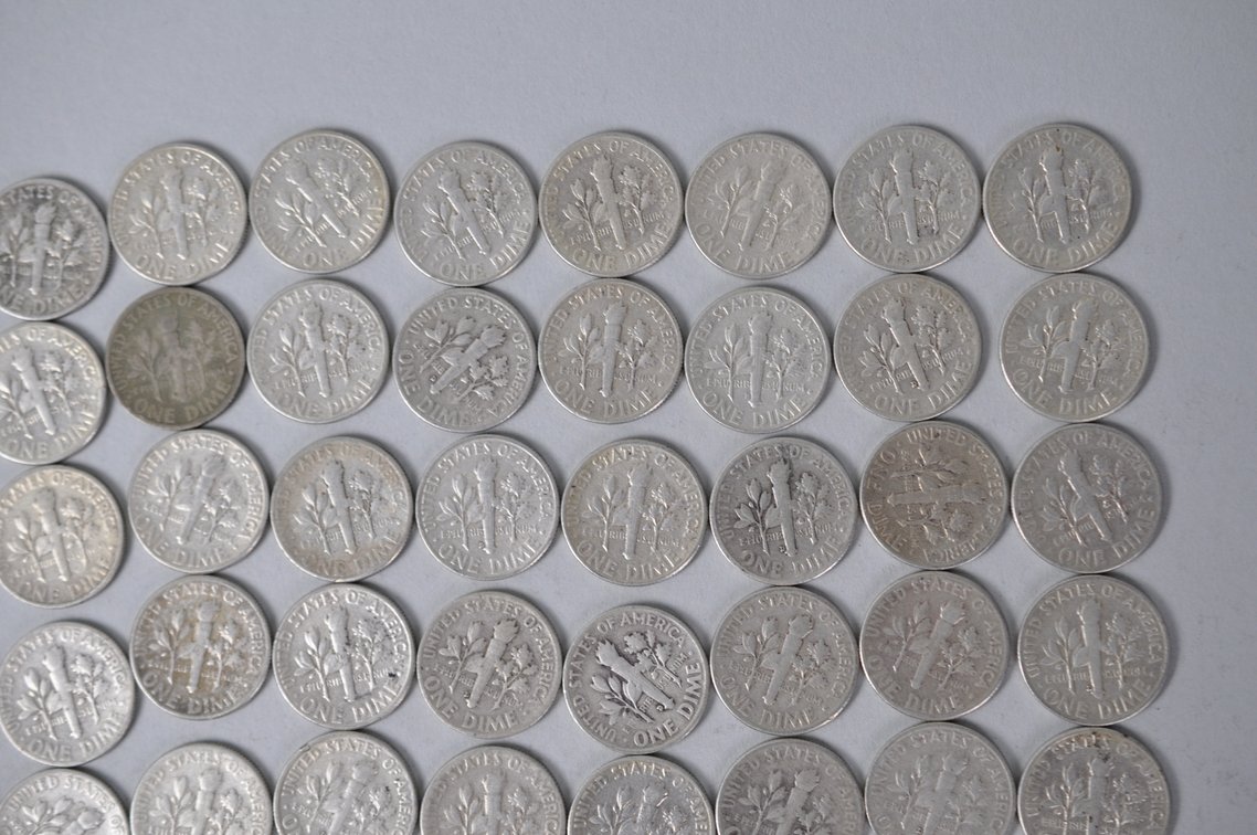 1956, 1957, 1958, and 1959 US Silver Dimes, photo 9 of 12