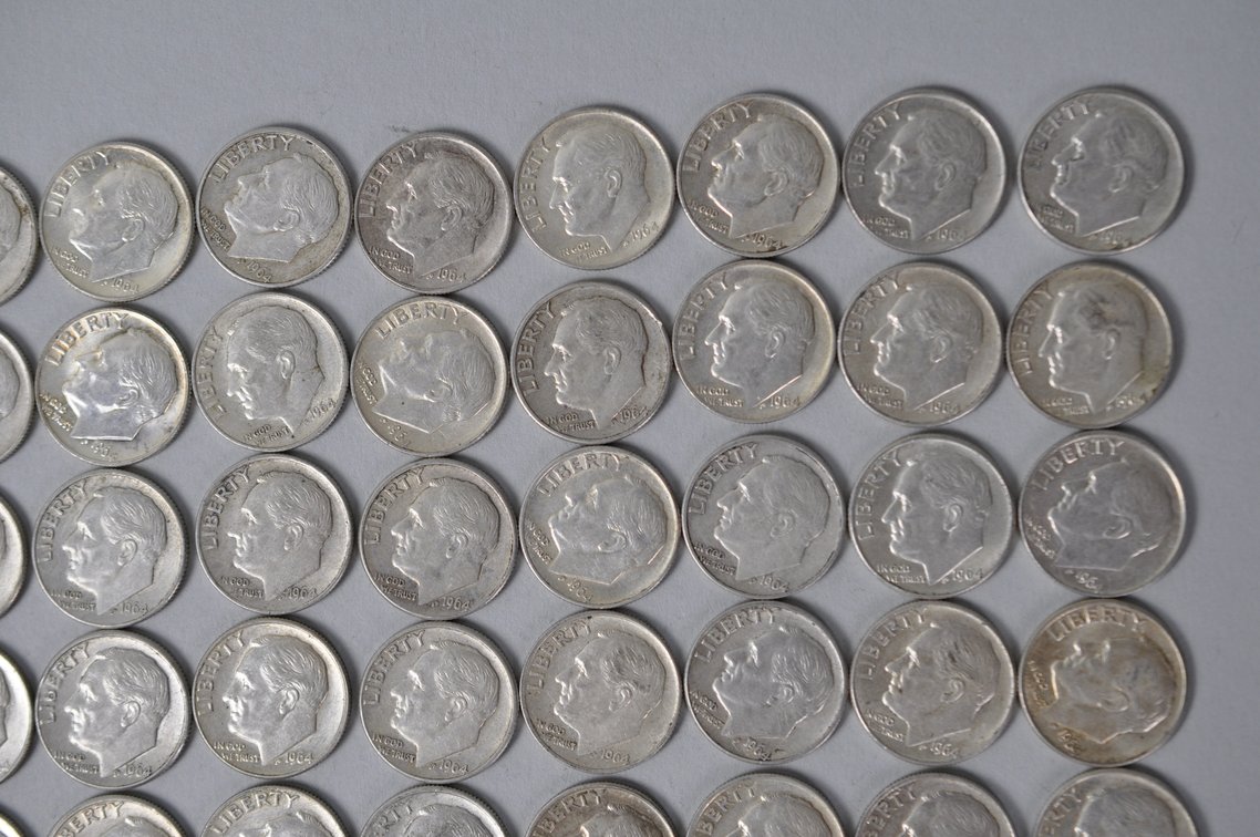 1964 US Silver Dimes, photo 3 of 13