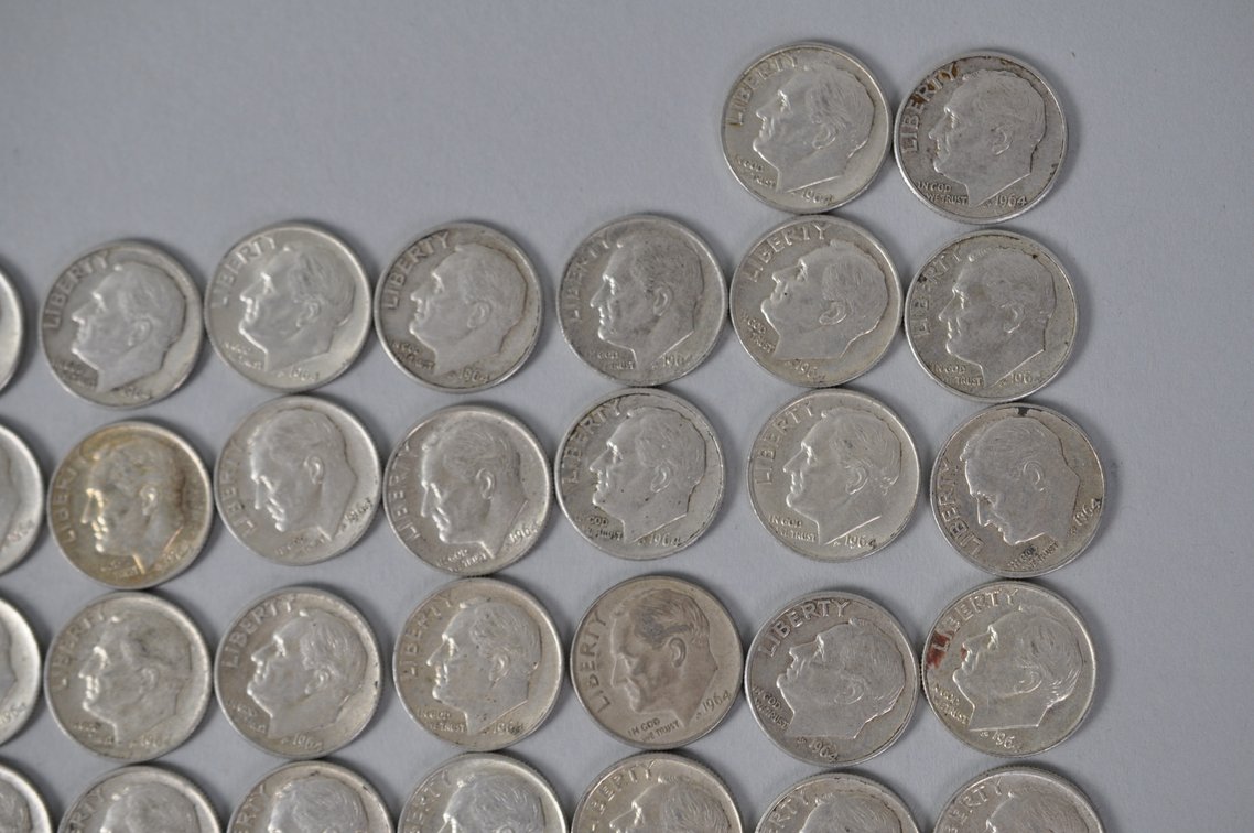 1964 US Silver Dimes, photo 3 of 12