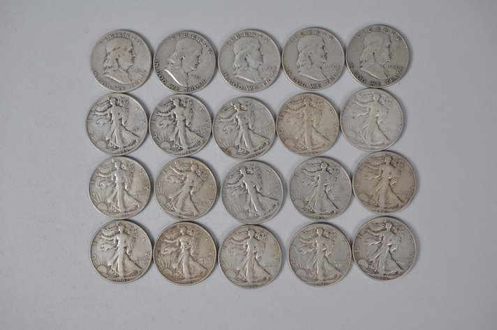 1945-1947 Walking Liberty , 1950-1951 Franklin US Silver Half Dollars
