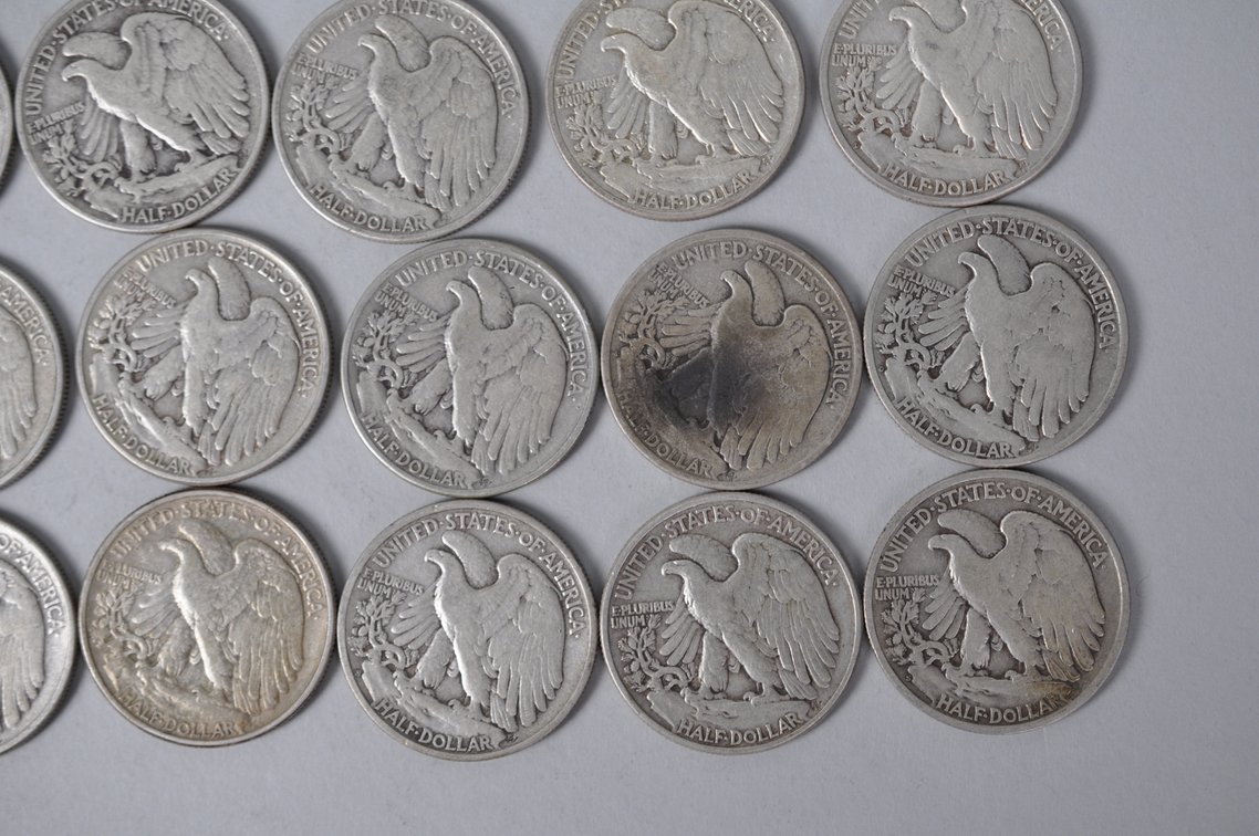 1945-1947 Walking Liberty , 1950-1951 Franklin US Silver Half Dollars, photo 10 of 11