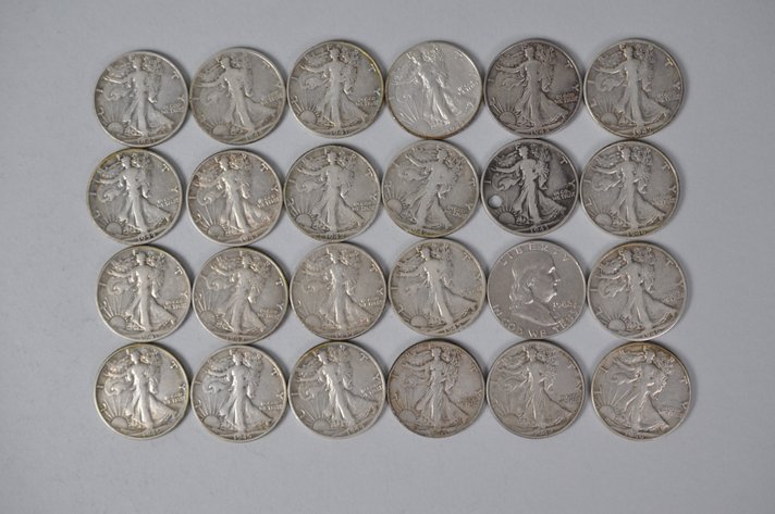 1941-1947 Walking Liberty,1962 Franklin US Silver Half Dollars