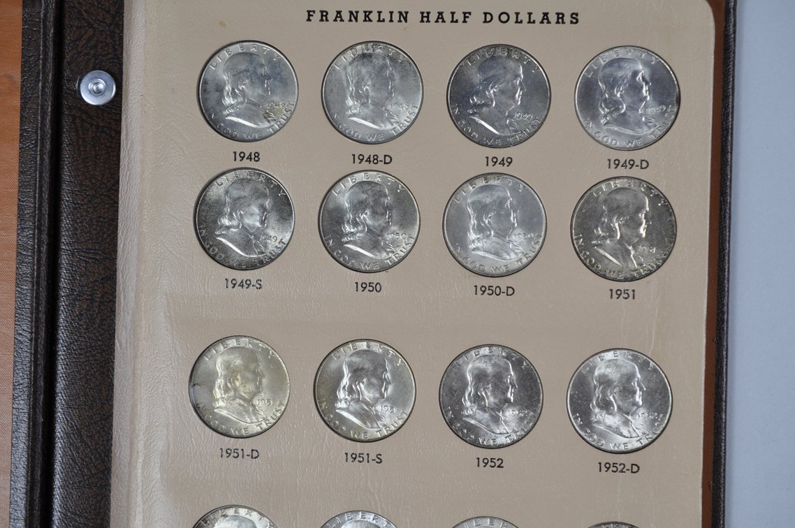 1948-1963 Complete Franklin Half Dollars Dansco Album, photo 3 of 16