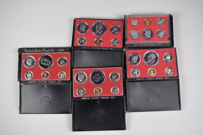 1970s and 1980s Original Proof Sets in Boxes