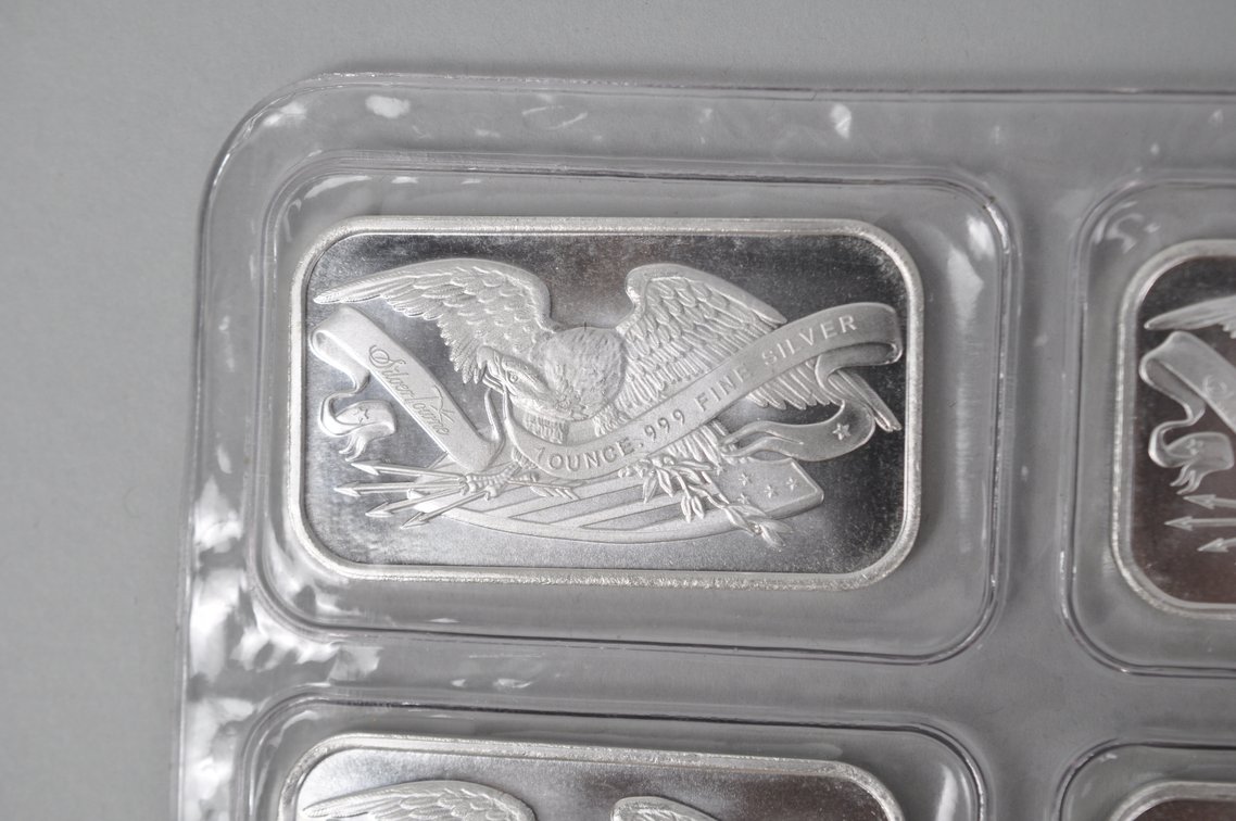 Silvertowne Ten 1 ozt. .999 Fine Silver Bars in Plastic Sheet, photo 3 of 14