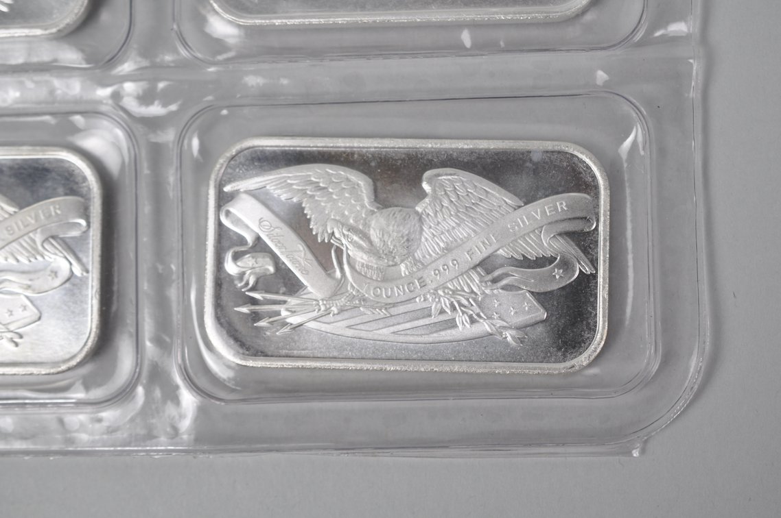 Silvertowne Ten 1 ozt. .999 Fine Silver Bars in Plastic Sheet, photo 6 of 14
