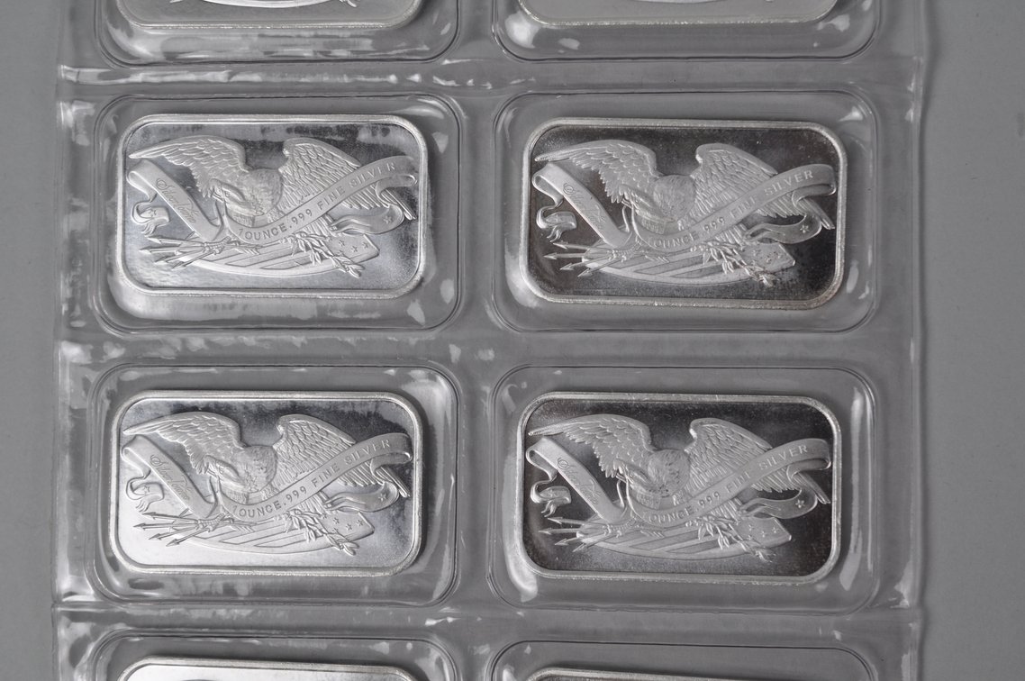 Silvertowne Ten 1 ozt. .999 Fine Silver Bars in Plastic Sheet, photo 4 of 14