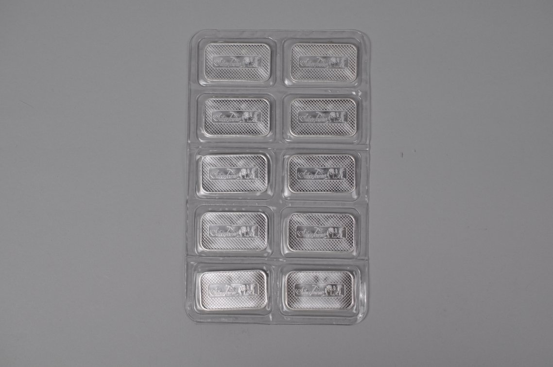 Silvertowne Ten 1 ozt. .999 Fine Silver Bars in Plastic Sheet, photo 8 of 14