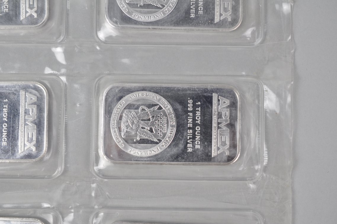 Eight American Precious Metals Exchange 1 Tray Ozt Fine Silver Bars, photo 12 of 15