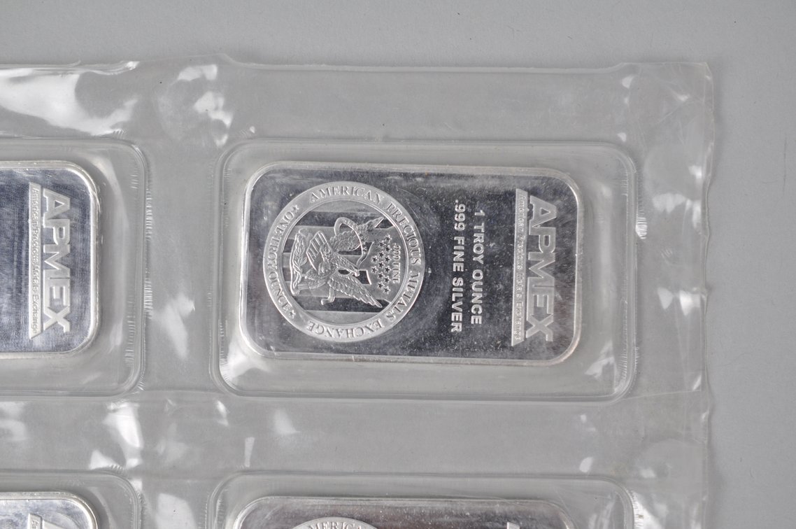 Eight American Precious Metals Exchange 1 Tray Ozt Fine Silver Bars, photo 13 of 15