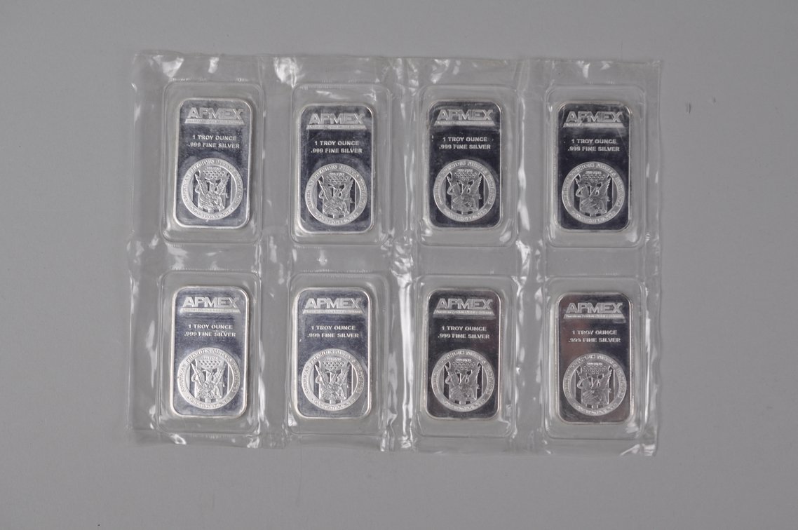 Eight American Precious Metals Exchange 1 Tray Ozt Fine Silver Bars, photo 14 of 15