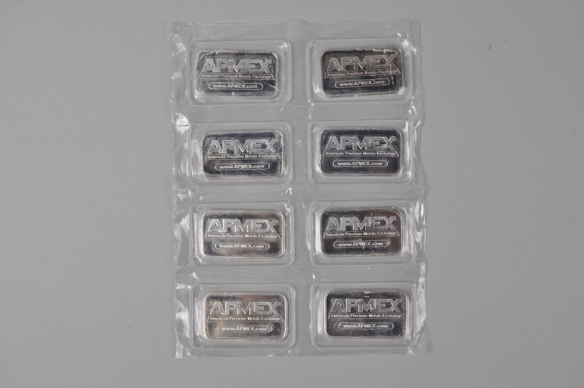 Eight American Precious Metals Exchange 1 Tray Ozt Fine Silver Bars, photo 2 of 15