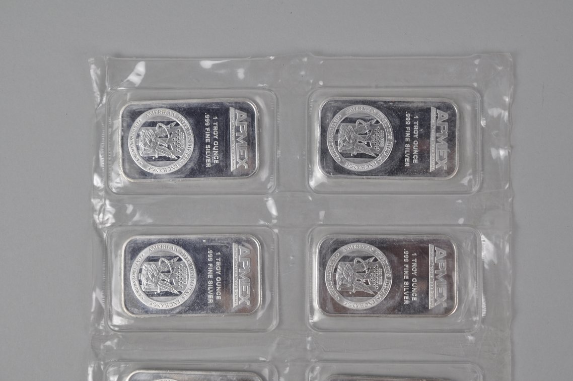 Eight American Precious Metals Exchange 1 Tray Ozt Fine Silver Bars, photo 10 of 15