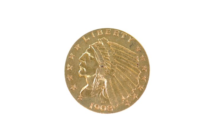 1908 Liberty 2 1/2 DollarsIndian Head Gold Coin