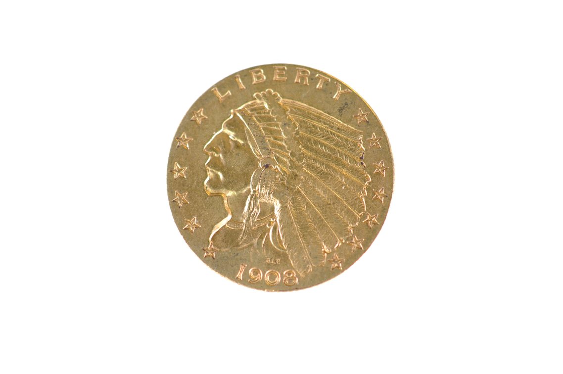 1908 Liberty 2 1/2 DollarsIndian Head Gold Coin, photo 2 of 4