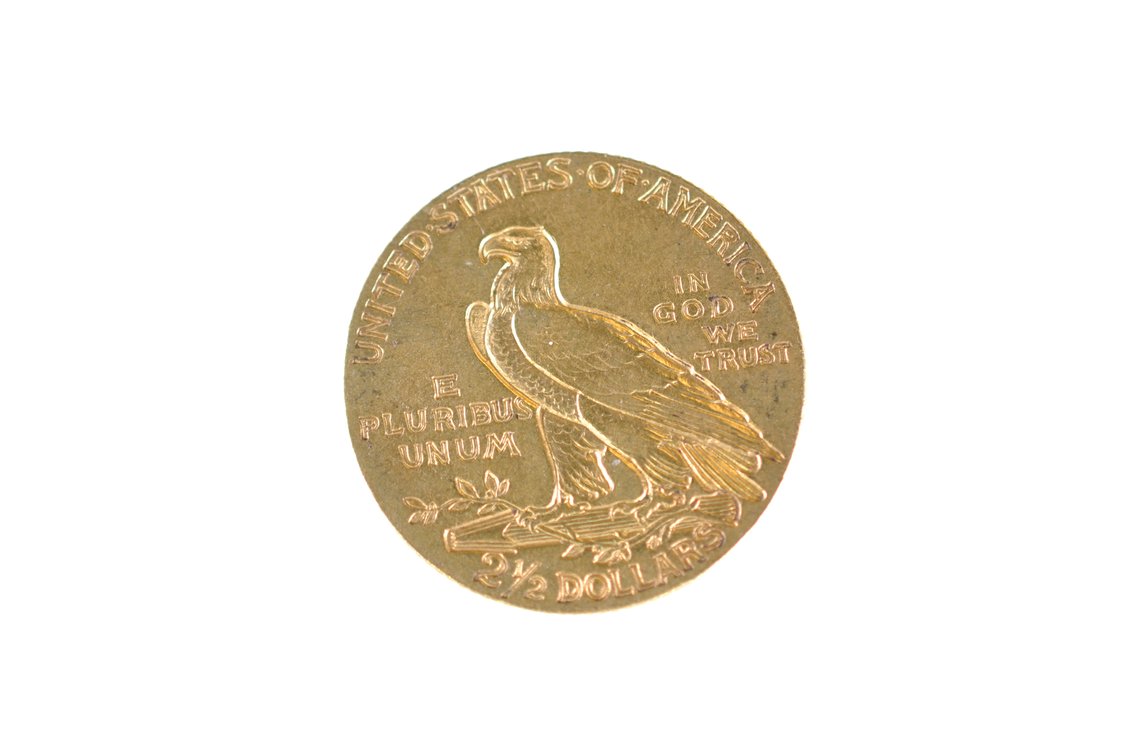 1908 Liberty 2 1/2 DollarsIndian Head Gold Coin, photo 3 of 4