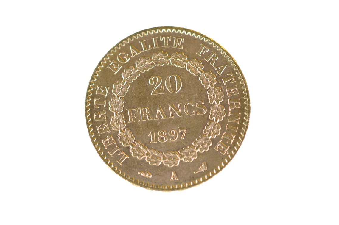 1897 20 Francs French Republic Gold Coin, photo 3 of 4