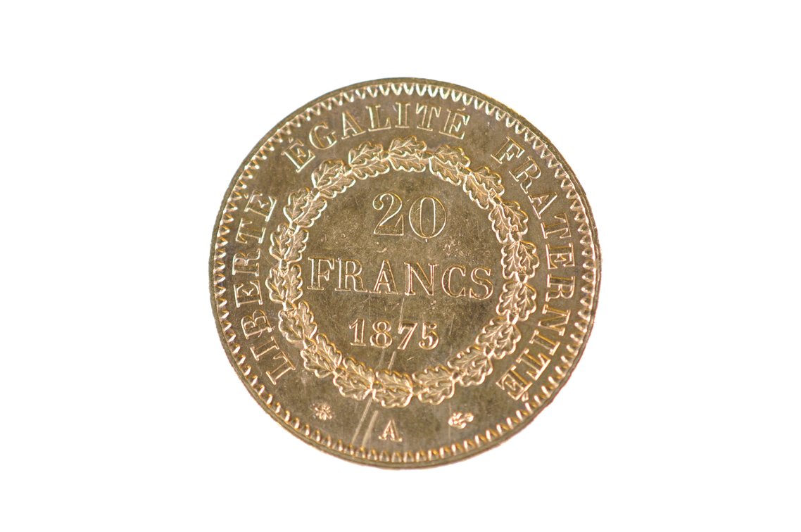 1875 20 Francs French Republic Gold Coin, photo 3 of 4