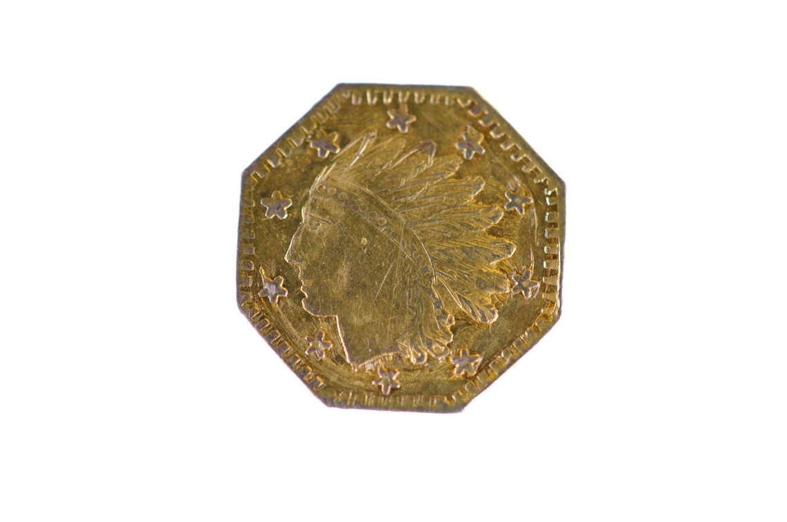 1857 Indian Head California Octagonal Gold Coin, photo 2 of 4