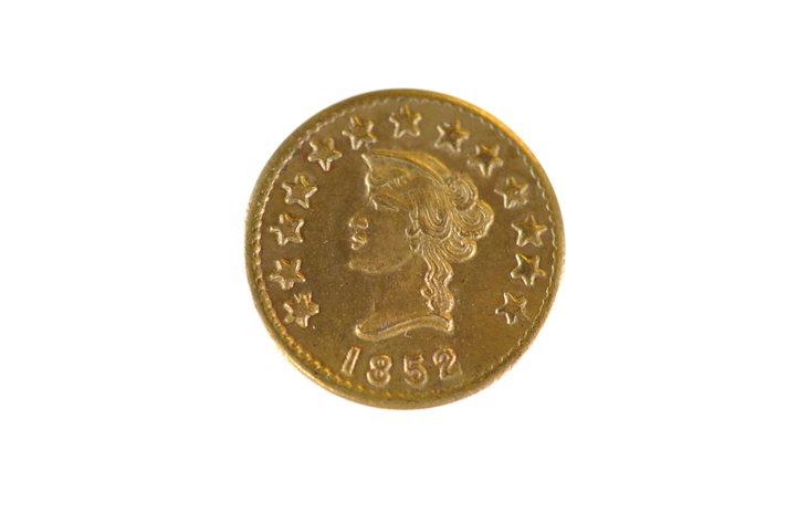 1852 Liberty Head California Gold Half Dollar Coin