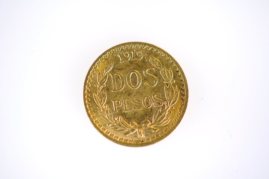 1919 Two Pesos Mexican Gold Coin, photo 3 of 4