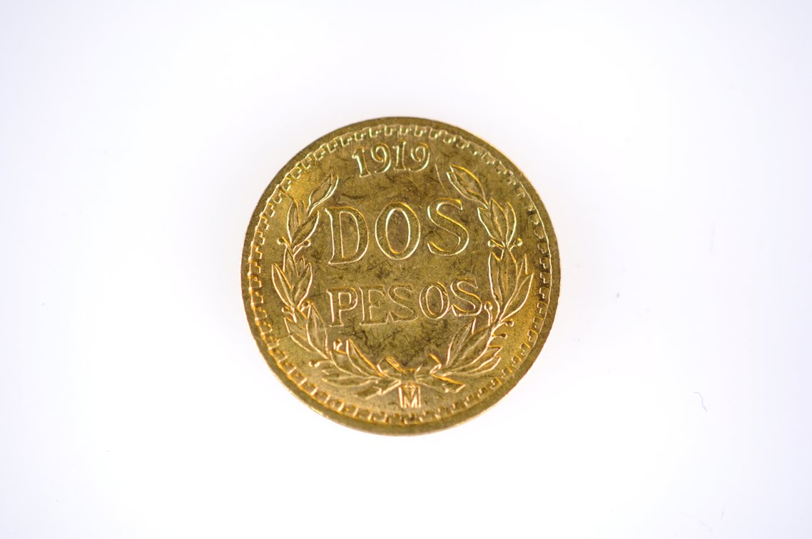 1919 Two Pesos Mexican Gold Coin, photo 4 of 4