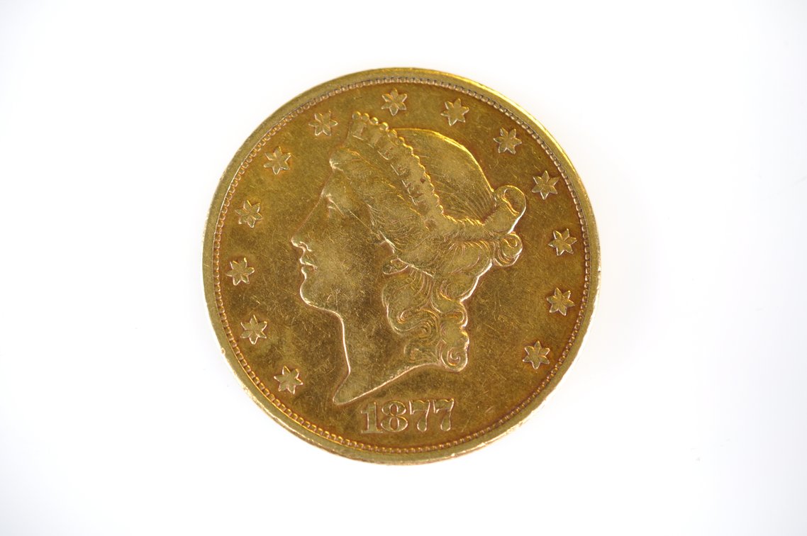 1877 Liberty Head Double Eagle Twenty Dollars Gold Coin, photo 2 of 3