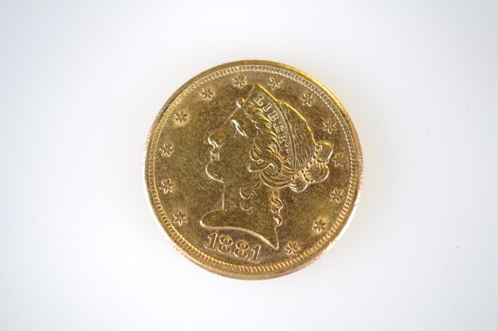 1881 Liberty Head Five Dollars Gold Coin