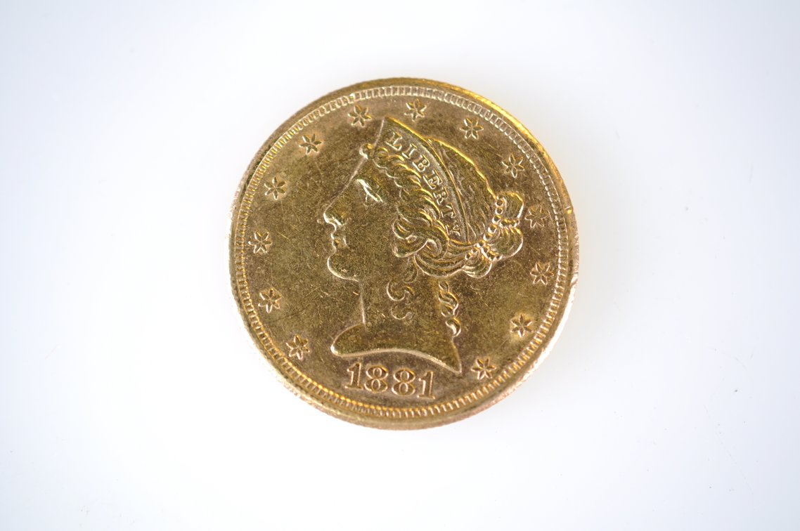 1881 Liberty Head Five Dollars Gold Coin, photo 2 of 4