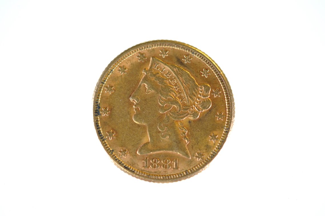 1881 Liberty Head Five Dollars Gold Coin, photo 2 of 3