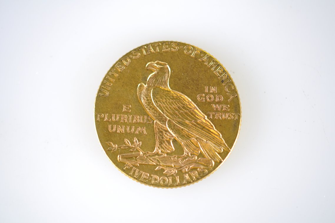 1912 Indian Head Five Dollar Gold Coin, photo 3 of 3