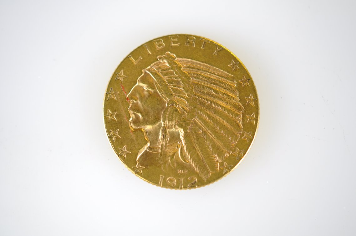 1912 Indian Head Five Dollar Gold Coin, photo 2 of 3