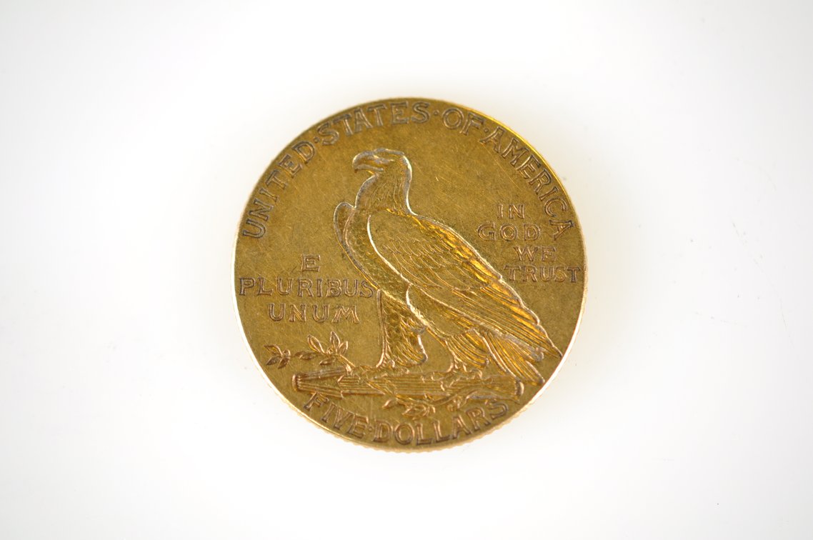 1915 Indian Head Five Dollar Gold Coin, photo 2 of 2