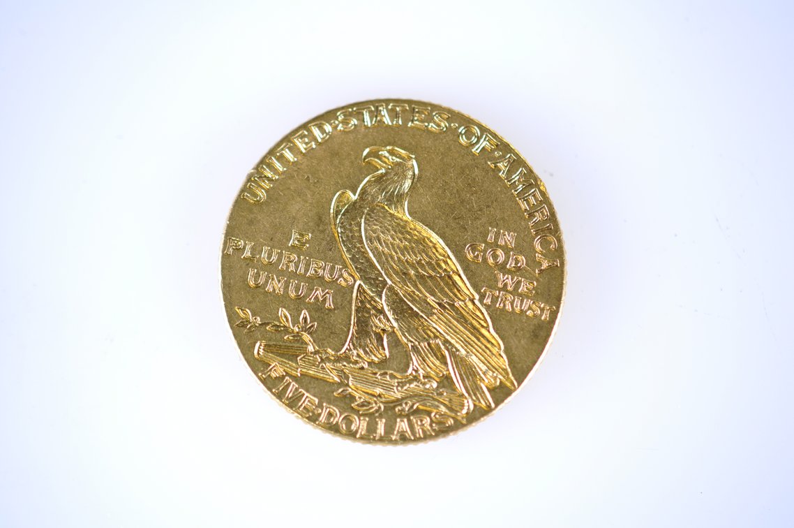 1915 Indian Head Five Dollar Gold Coin, photo 2 of 2
