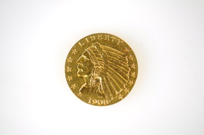 1908 Indian Head Two and a Half Dollar Gold Coin