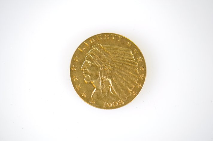 1908 Indian Head Two and a Half Dollar Gold Coin