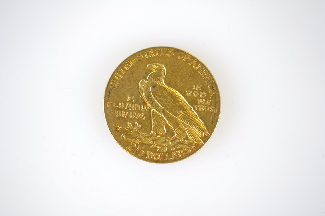1908 Indian Head Two and a Half Dollar Gold Coin, photo 2 of 2