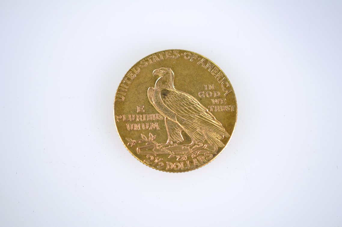 1909 Indian Head Two and a Half Dollar Gold Coin, photo 3 of 3