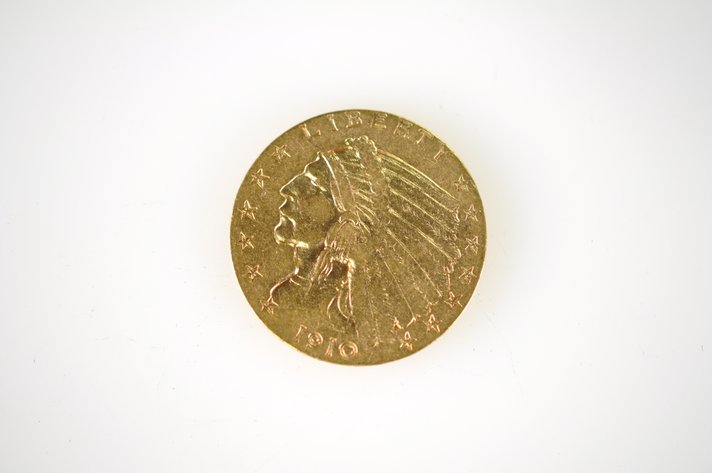 1910 Indian Head Two and a Half Dollar Gold Coin