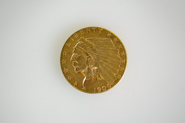 1909 Indian Head Two and a Half Dollar Gold Coin