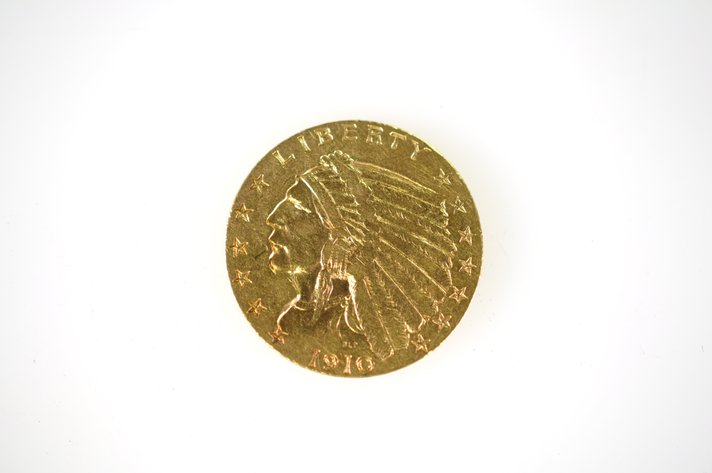 1910 Indian Head Two and a Half Dollar Gold Coin