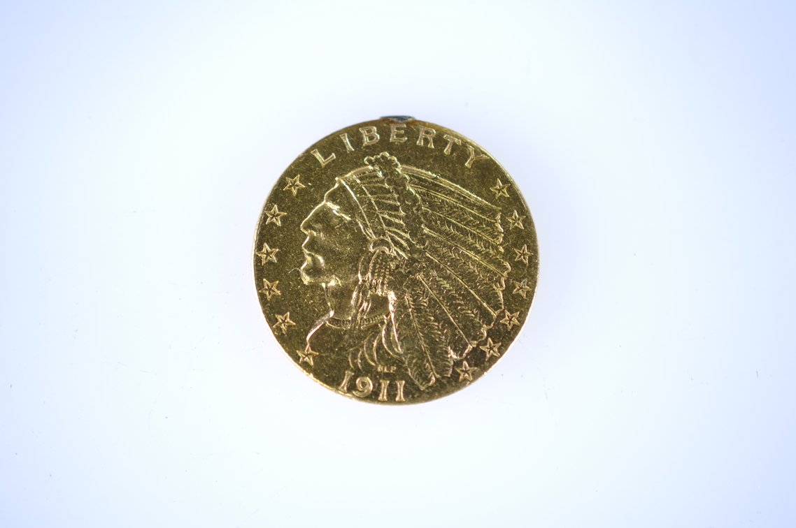 1911 Indian Head Two and a Half Dollar Gold Coin, photo 2 of 4