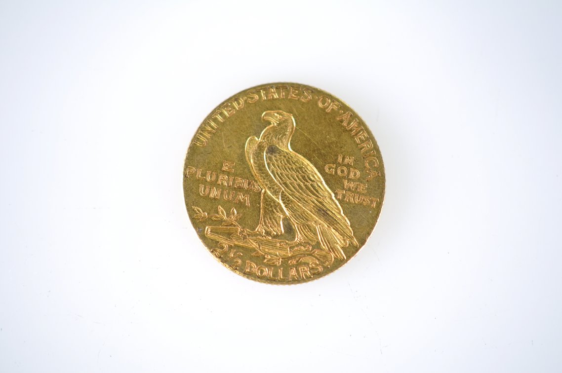 1911 Indian Head Two and a Half Dollar Gold Coin, photo 3 of 3