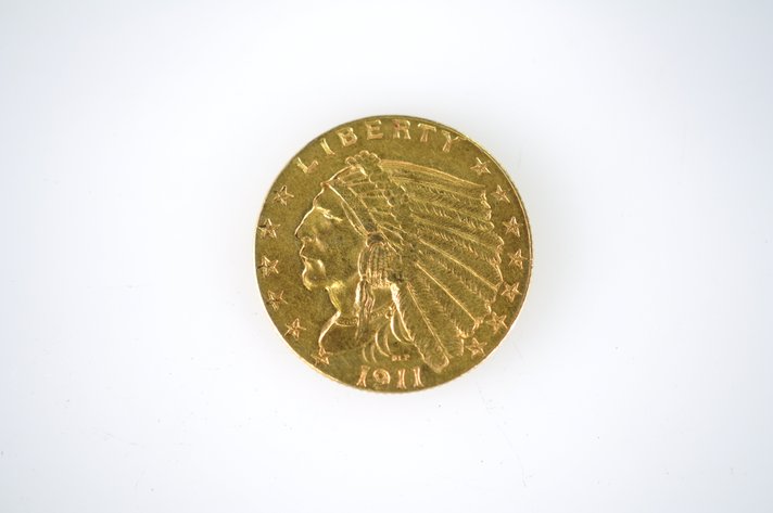 1911 Indian Head Two and a Half Dollar Gold Coin