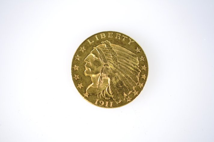 1911 Indian Head Two and a Half Dollar Gold Coin