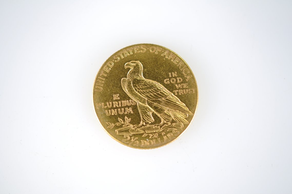 1912 Indian Head Two and a Half Dollar Gold Coin, photo 2 of 3