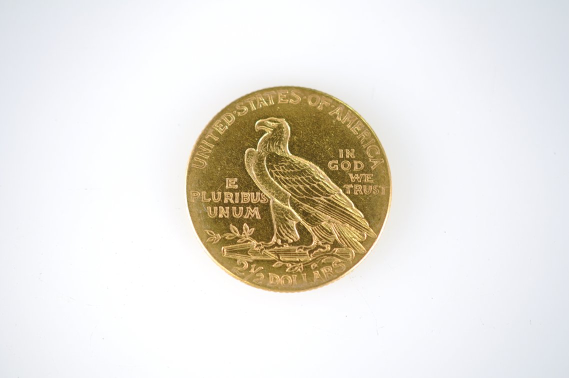 1912 Indian Head Two and a Half Dollar Gold Coin, photo 3 of 3