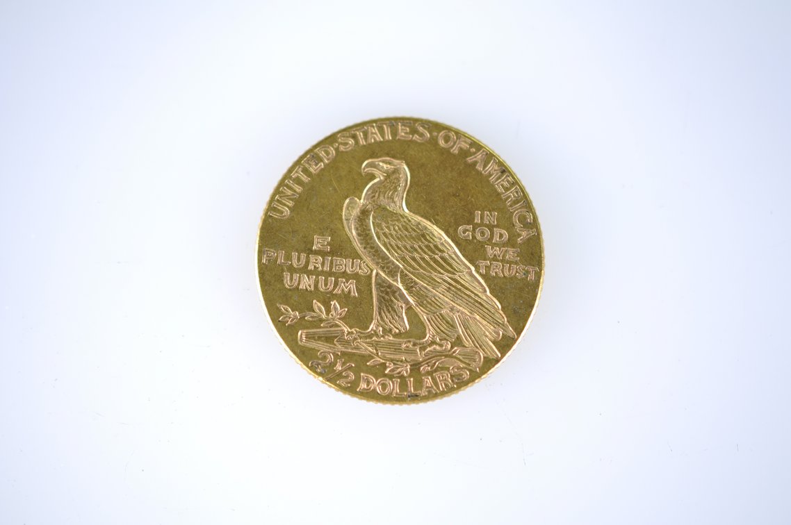 1912 Indian Head Two and a Half Dollar Gold Coin, photo 2 of 2