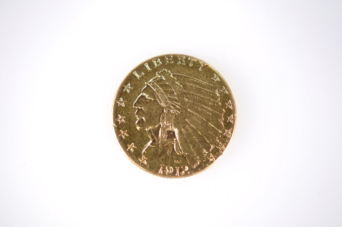1912 Indian Head Two and a Half Dollar Gold Coin, photo 2 of 4